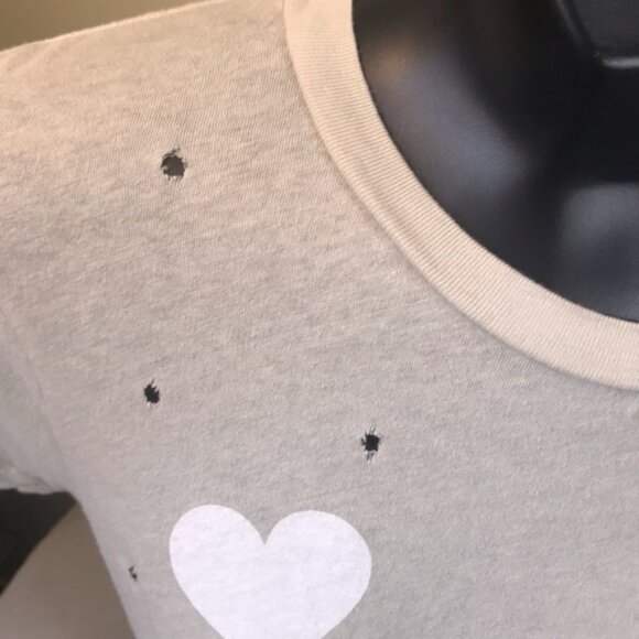 Wildfox Cotton Hearts Graphic Distressed Short Sleeve Tee Crop Soft Stretch Top - Picture 9 of 13